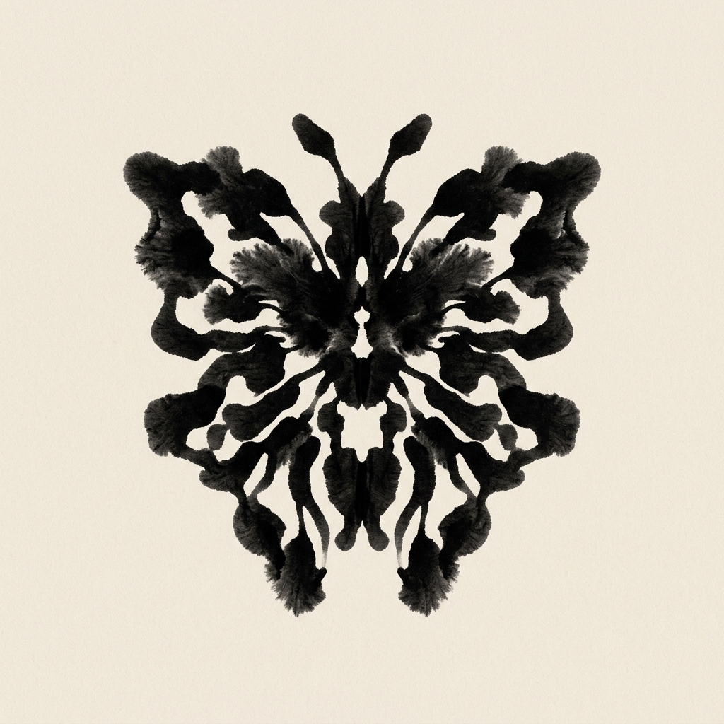 Symmetrical Rorschach inkblot suggesting two faces in dialogue and connection