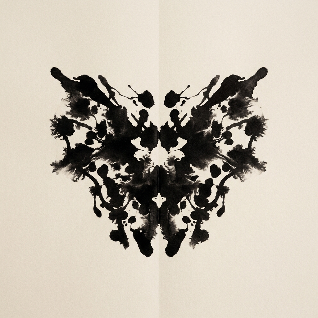 Symmetrical Rorschach inkblot suggesting brain hemispheres and science